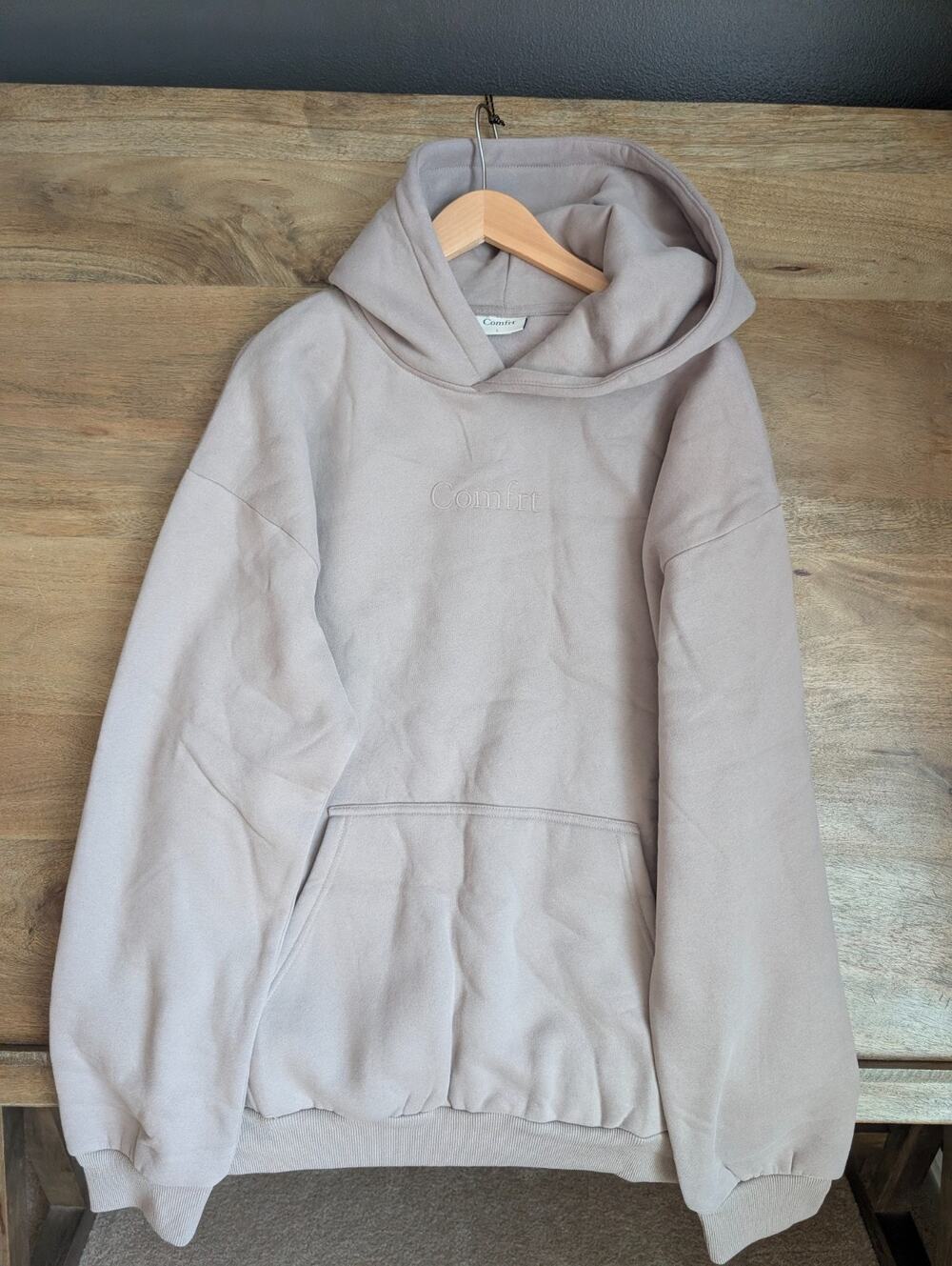 Comfrt Travel Essentials Hoodie Women's L Light Brown Long Sleeve Pullover NWT